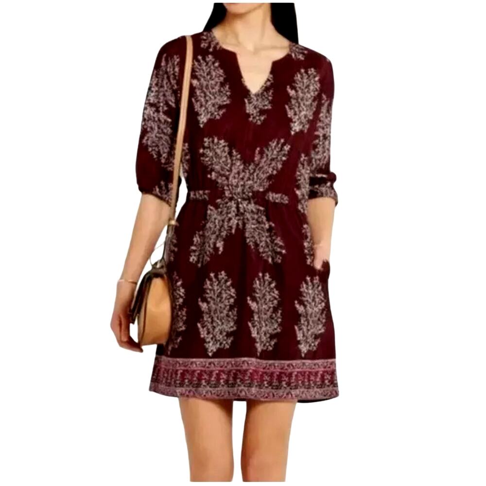 Madewell dress Silk Lassi Flower Dress Size 8 rusted burgundy MADEWELL short